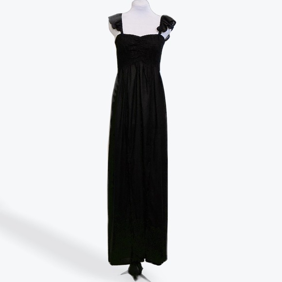 Raviya Womens Black Smocked Ruffle Cap Sleeve Maxi Dress 74581 Size Small NWT - Picture 3 of 8